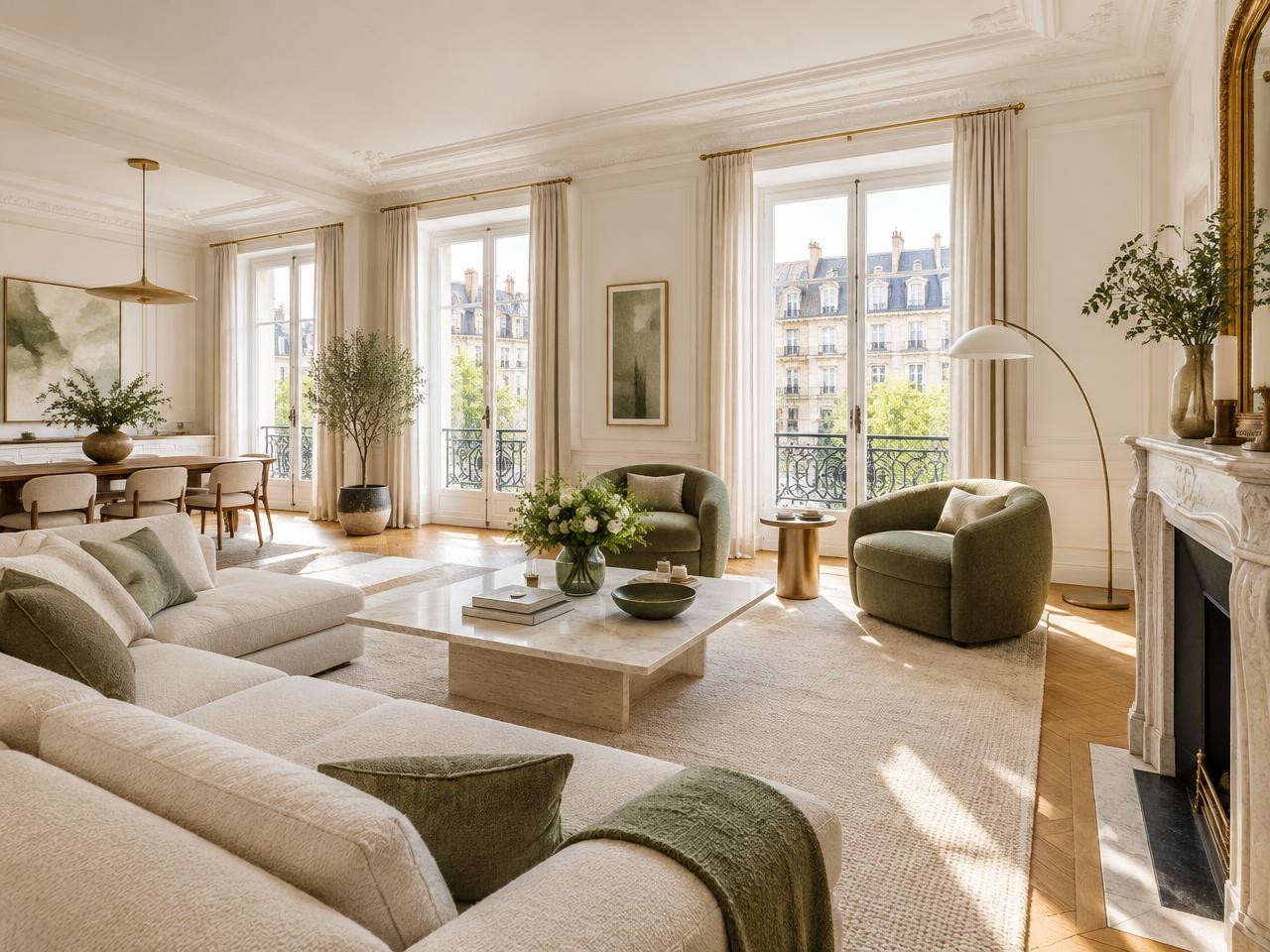 Salon lumineux d'un appartement français meublé et préparé pour la location